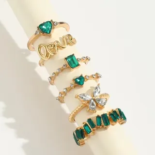 6pcs/set Glamorous Green Gemstone knuckle Ring Set